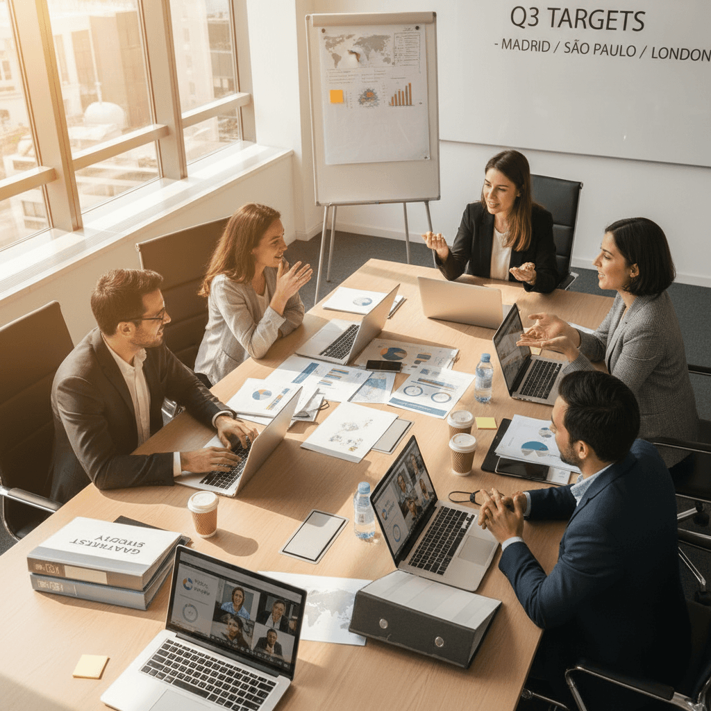 Team executing international business development strategy across regions
